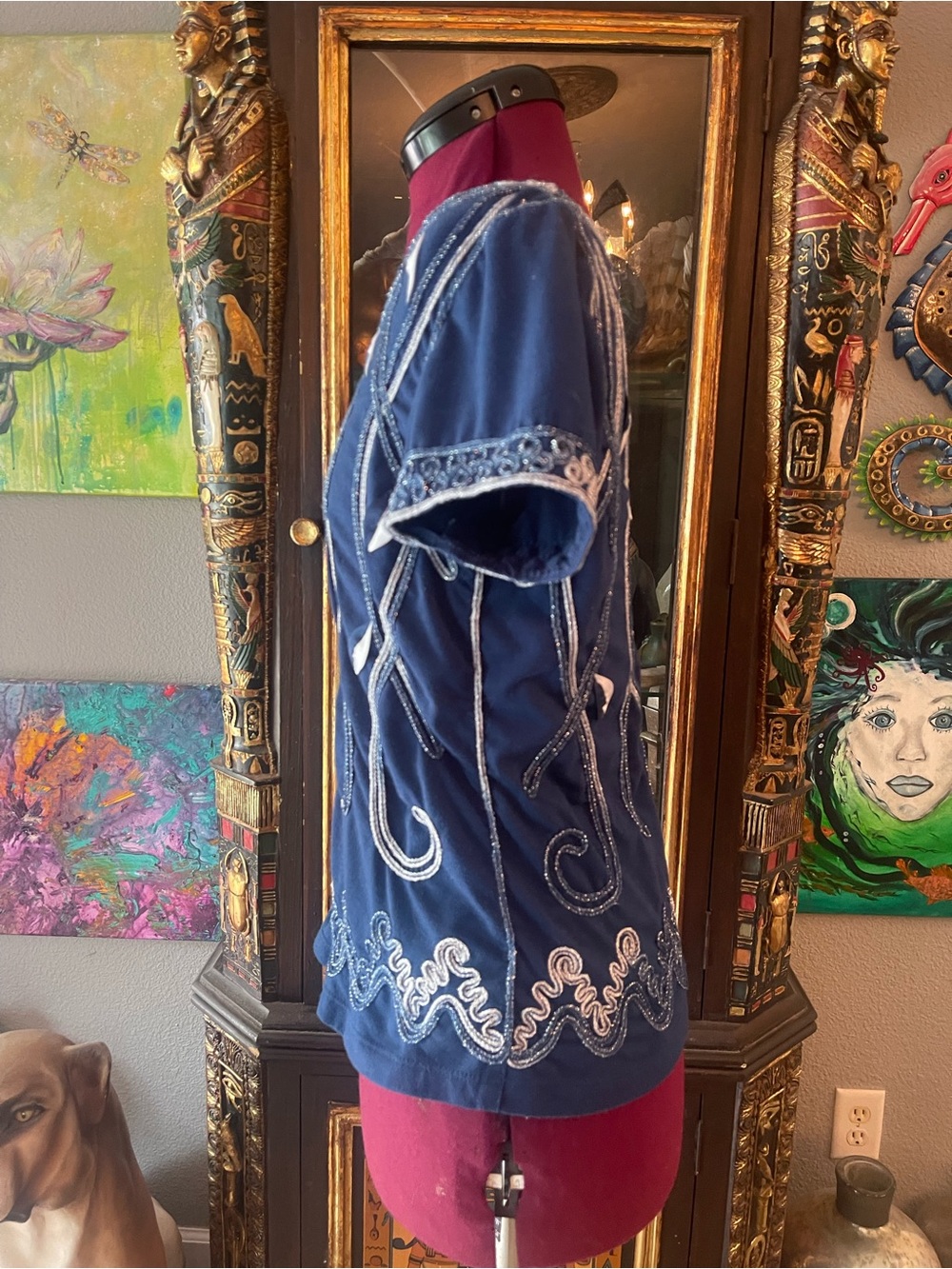 Lauren Michelle Navy Blue Embroidered Short-Sleeve Top - Picture 2 of 3